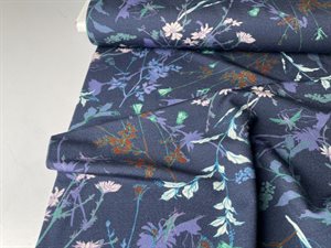 Viscosejersey - mørkeblå med lækkert print af grene